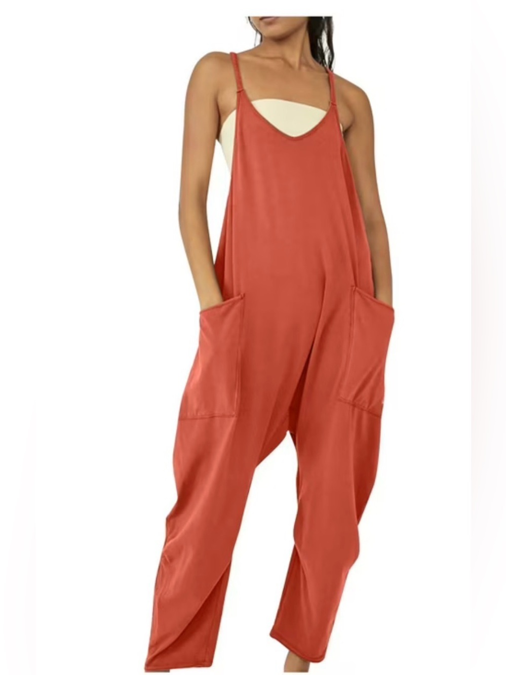 ❤️‍🩹FP INSPIRED Rust Orange Women's Relaxed Spaghetti-Strap Jumpsuit